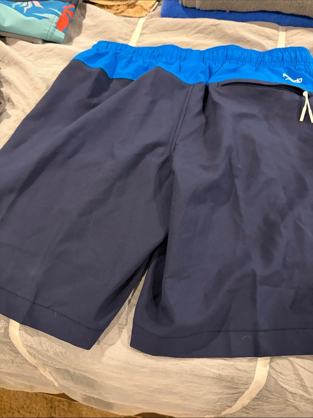 Speedo Navy Swim Trunks with Bright Blue Waistband